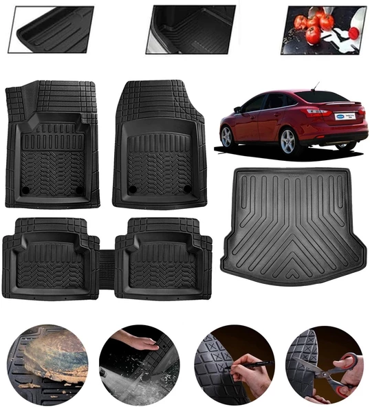 Ford Focus 3 Sedan Uyumlu Paspas Araca Özel Bagaj Havuzu MBS Siyah ürün görseli 1