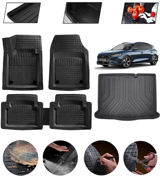 Ford Focus 5 Sedan İnce Stepneli Uyumlu Paspas Araca Özel Bagaj Havuzu MBS Siyah ürün görseli 1