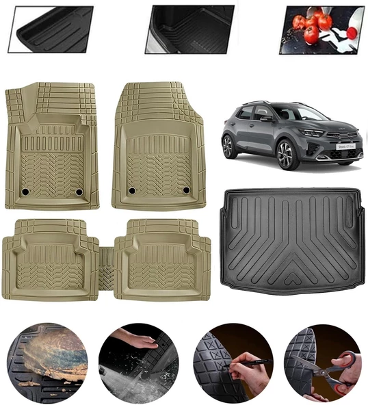 Kia Stonic 2018-2021 Uyumlu Paspas Araca Özel Bagaj Havuzu MBS Bej ürün görseli 1
