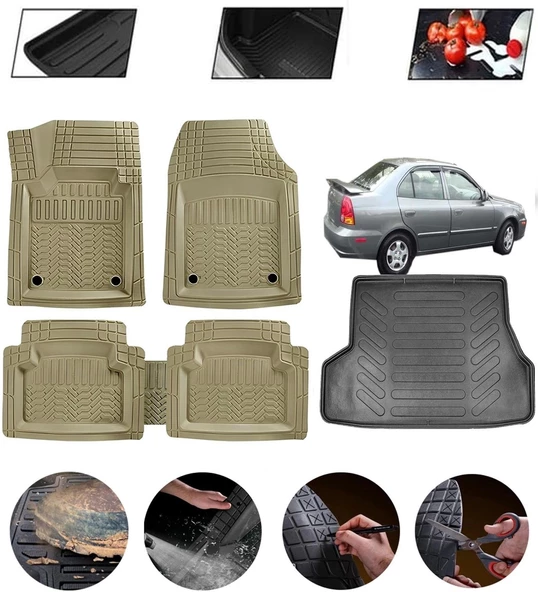 Hyundai Accent Admire 2000-2005 Uyumlu Paspas Araca Özel Bagaj Havuzu MBS Bej ürün görseli 1