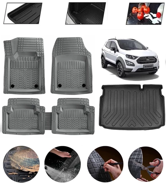 Ford Ecosport Uyumlu Paspas Araca Özel Bagaj Havuzu MBS Gri ürün görseli 1