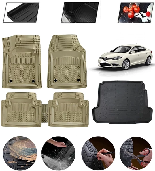 Renault Fluence Uyumlu Paspas Araca Özel Bagaj Havuzu MBS Bej ürün görseli 1