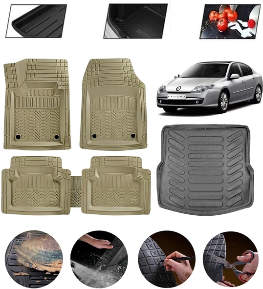 Renault Laguna 3 2007-2015 Uyumlu Paspas Araca Özel Bagaj Havuzu MBS Bej ürün görseli 1