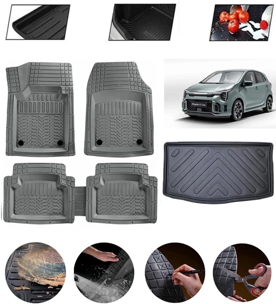 Kia Picanto Uyumlu Paspas Araca Özel Bagaj Havuzu MBS Gri ürün görseli 1