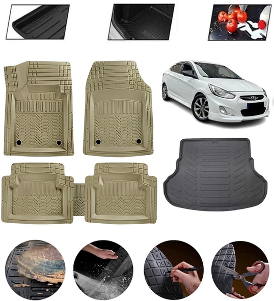 Hyundai Accent Blue 2011-2018 Uyumlu Paspas Araca Özel Bagaj Havuzu MBS Bej ürün görseli 1