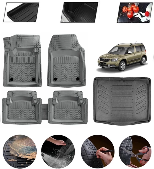 Skoda Yeti 2009-2018 Uyumlu Paspas Araca Özel Bagaj Havuzu MBS Gri ürün görseli 1