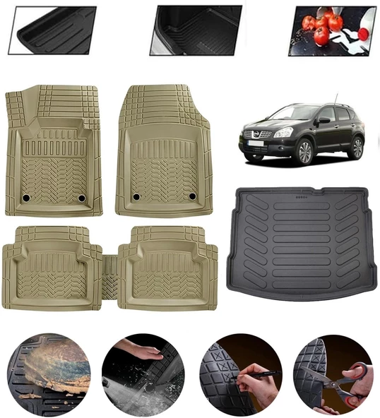 Nissan Qashqai 2006-2013 5 Koltuk Uyumlu Paspas Araca Özel Bagaj Havuzu MBS Bej ürün görseli 1