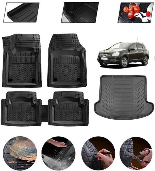Nissan Qashqai 2006-2013 7 Koltuk Uyumlu Paspas Araca Özel Bagaj Havuzu MBS Siyah ürün görseli 1