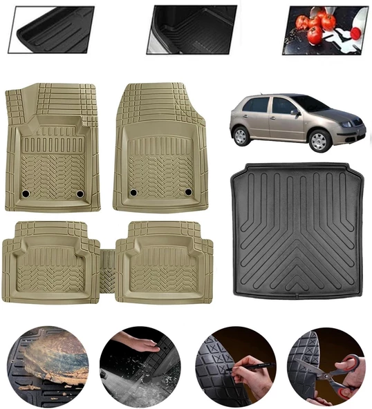 Skoda Fabia Sedan 1999-2007 Uyumlu Paspas Araca Özel Bagaj Havuzu MBS Bej ürün görseli 1