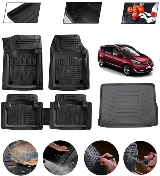 Renault Scenic 3 2009-2015 Uyumlu Paspas Araca Özel Bagaj Havuzu MBS Siyah ürün görseli 1
