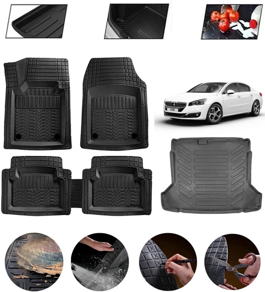 Peugeot 508 Access Uyumlu Paspas Araca Özel Bagaj Havuzu MBS Siyah ürün görseli 1