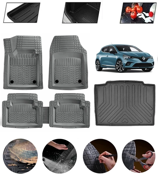 Renault Clio 5 2019-2023 Uyumlu Paspas Araca Özel Bagaj Havuzu MBS Gri ürün görseli 1