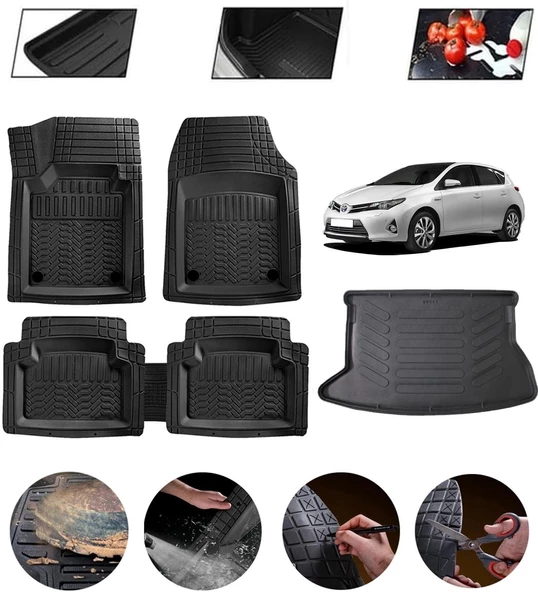 Toyota Auris 2007-2012 Uyumlu Paspas Araca Özel Bagaj Havuzu MBS Siyah ürün görseli 1