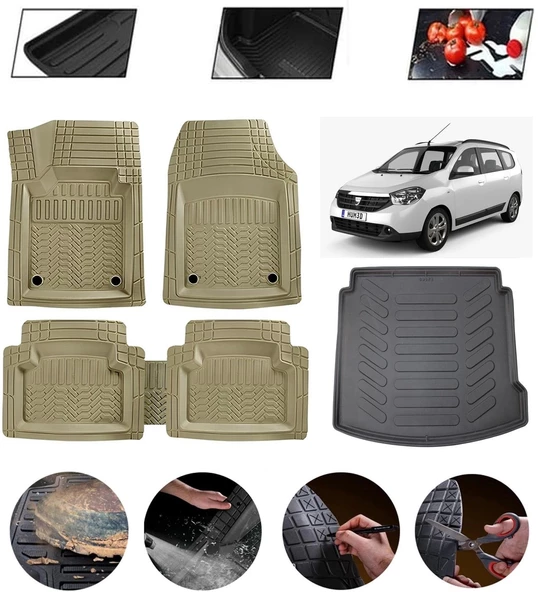 Dacia Lodgy Uyumlu Paspas Araca Özel Bagaj Havuzu MBS Bej ürün görseli 1