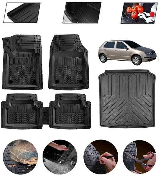 Skoda Fabia Sedan 1999-2007 Uyumlu Paspas Araca Özel Bagaj Havuzu MBS Siyah ürün görseli 1