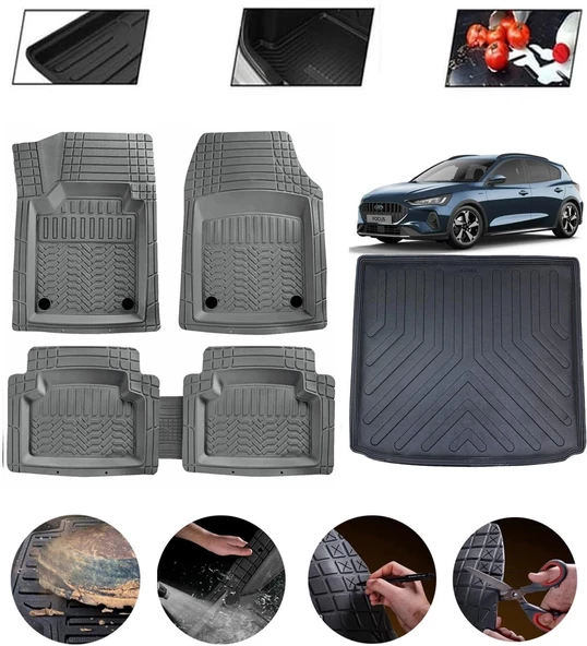 Ford Focus 5 Station Wagon Ust Uyumlu Paspas Araca Özel Bagaj Havuzu MBS Gri ürün görseli 1