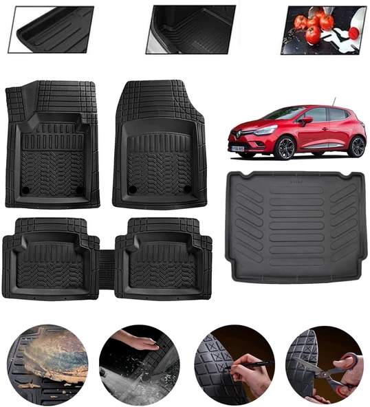 Renault Clio 4 Sport-Tourer 2012-2019 Uyumlu Paspas Araca Özel Bagaj Havuzu MBS Siyah ürün görseli 1