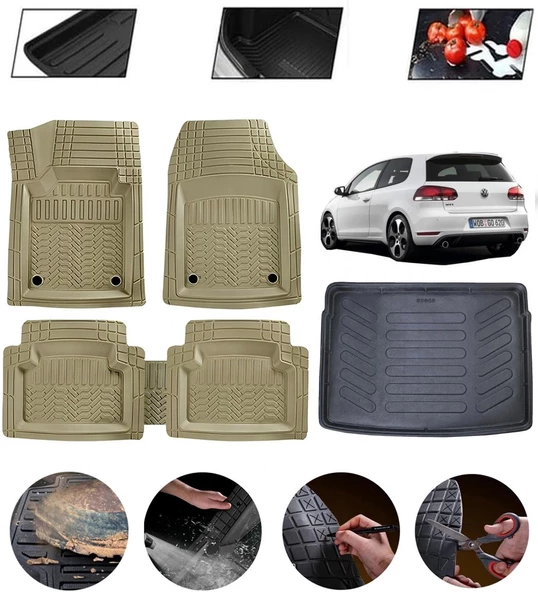 Volkswagen Golf 5 2003-2009 Uyumlu Paspas Araca Özel Bagaj Havuzu MBS Bej ürün görseli 1