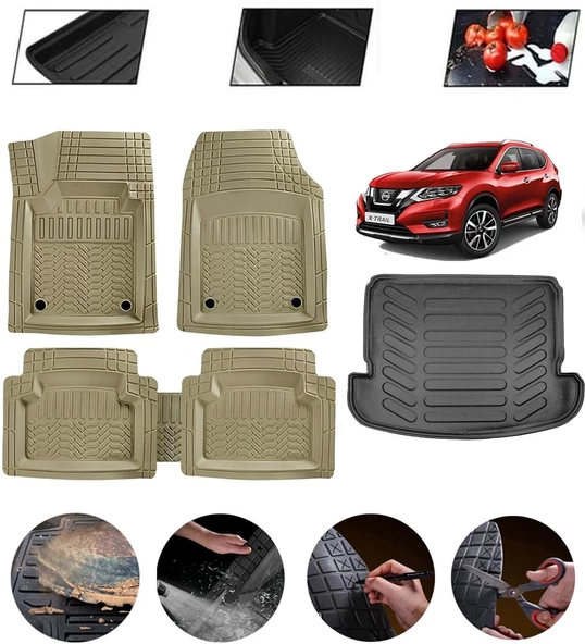 Nissan X-Trail 2013-2021 7 Koltuklu Uyumlu Paspas Araca Özel Bagaj Havuzu MBS Bej ürün görseli 1