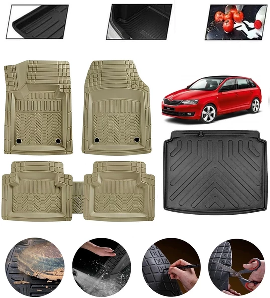 Skoda Rapid Spaceback 2012 Sonrası Uyumlu Paspas Araca Özel Bagaj Havuzu MBS Bej ürün görseli 1
