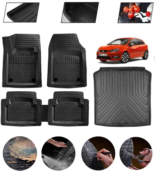 Seat İbiza Hatchback 2008-2017 Uyumlu Paspas Araca Özel Bagaj Havuzu MBS Siyah ürün görseli 1