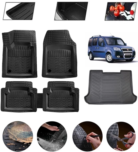 Fiat Doblo 1 2000-2009 Uyumlu Paspas Araca Özel Bagaj Havuzu MBS Siyah ürün görseli 1