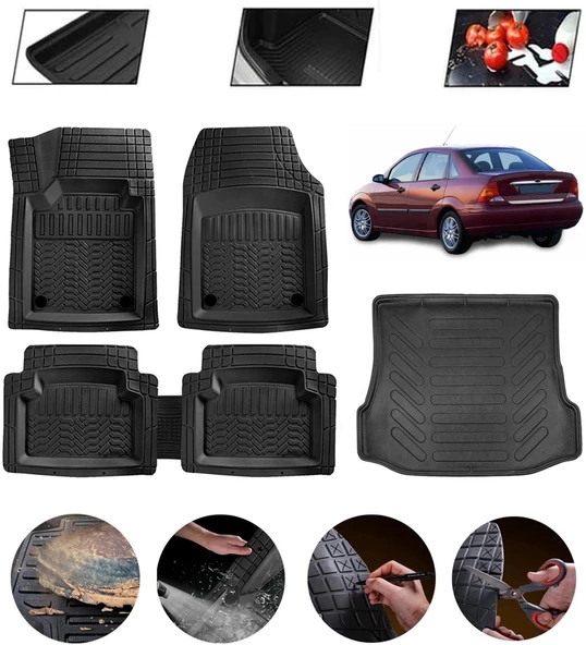 Ford Focus 1 Hatchback  Uyumlu Paspas Araca Özel Bagaj Havuzu MBS Siyah ürün görseli 1