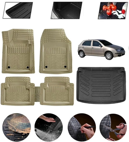 Skoda Fabia Hatchback 1999-2007 Uyumlu Paspas Araca Özel Bagaj Havuzu MBS Bej ürün görseli 1