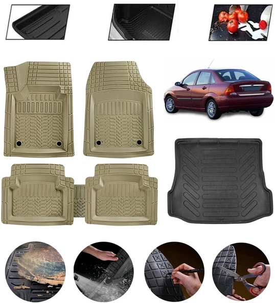 Ford Focus 1 Hatchback  Uyumlu Paspas Araca Özel Bagaj Havuzu MBS Bej ürün görseli 1