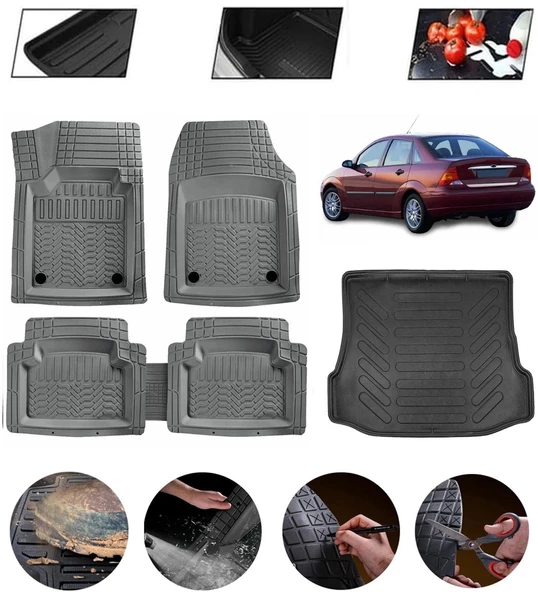 Ford Focus 1 Hatchback  Uyumlu Paspas Araca Özel Bagaj Havuzu MBS Gri ürün görseli 1