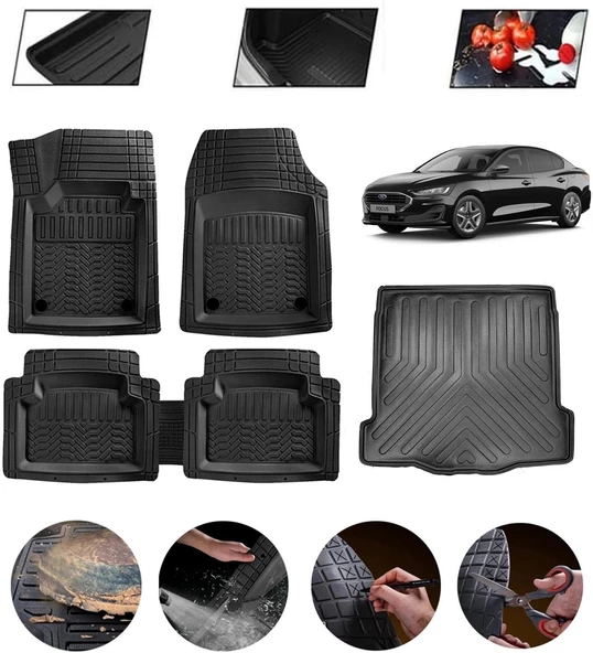 Ford Focus 5 Hatchback İnce Stepneli Uyumlu Paspas Araca Özel Bagaj Havuzu MBS Siyah ürün görseli 1