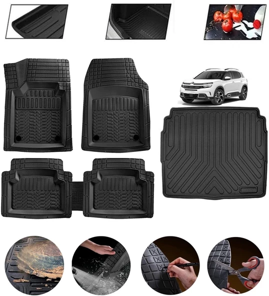 Citroen C5 Aircross Alt Kısım 2017-2025 Uyumlu Paspas Araca Özel Bagaj Havuzu MBS Siyah ürün görseli 1