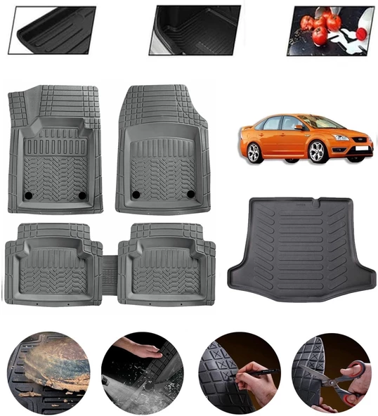 Ford Focus 2 Sedan Uyumlu Paspas Araca Özel Bagaj Havuzu MBS Gri ürün görseli 1