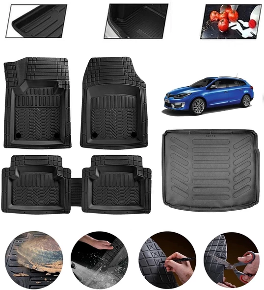 Renault Megane 3 Sport Tourer 2009-2016 Uyumlu Paspas Araca Özel Bagaj Havuzu MBS Siyah ürün görseli 1