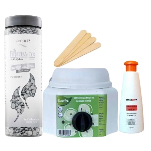 Arcade Filmwax Boncuklu Sir El Ağda 400 Gr Silver Gilding Gümüş Yaldız Ağda Isıtıcılı Set ürün görseli 1
