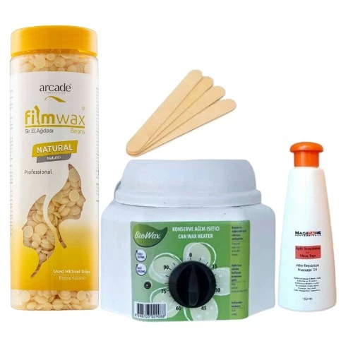 Arcade Filmwax Boncuklu Sir El Ağda 400 Gr Natural Ağda Isıtıcılı Set ürün görseli 1