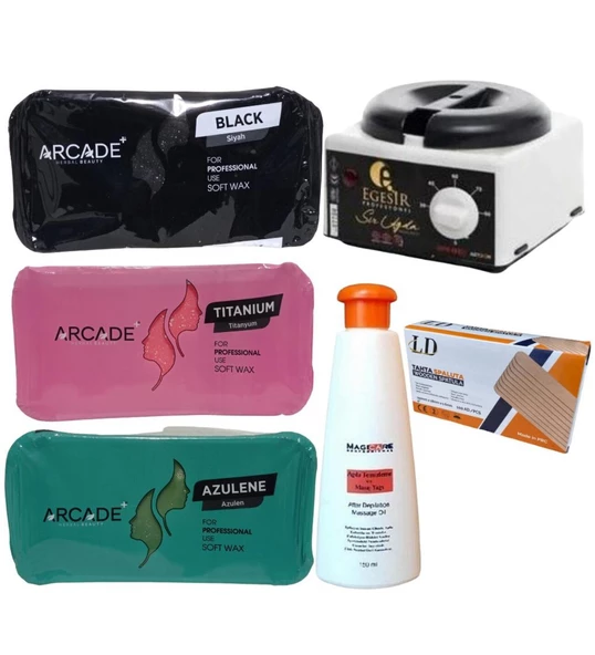 Arcade Titanyum Pudralı + Azulen + Siyah Kalıp Sir Ağda + Sir Ağda Makinesi 6 Lı Özel Set ürün görseli 1