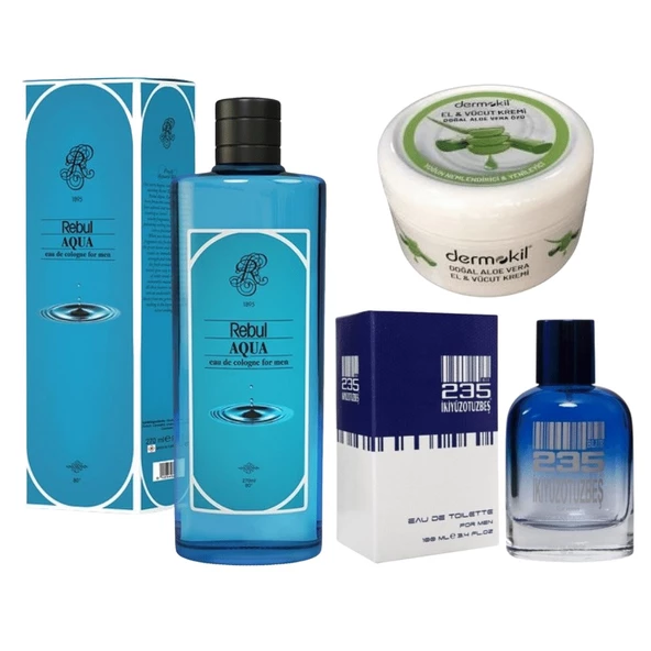 Rebul Aqua Kolonya 270 ml +  235 Parfüm Mavi Erkek 100 ml +Dermok ürün görseli 1