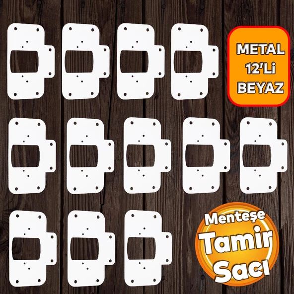 Beyaz Dolap Kapak Taş Tas Menteşe Metal Tamir Sacı 12 Adet Pratik Onarım Kiti Yuva Tablası 6,5x9 ürün görseli 1