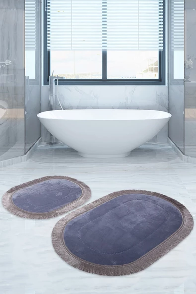 Bonny Home Pera Gri 2'li Banyo Paspası Seti Kaymaz Tabanlı Saçaklı Püsküllü Klozet Takımı ürün görseli 1