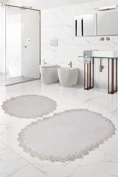 Bonny Home Venüs Krem 2'li Dantelli Banyo Paspası Seti Çeyizlik Klozet Takımı ürün görseli 1