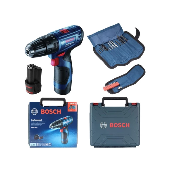 Bosch Professional Gsb 120-LI 2 Ah Akülü Darbeli Delme Vidalama + Aksesuar Seti ürün görseli 1
