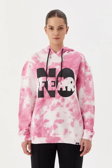 No Fear Kadın Sweatshirt Oversize Kapüşonlu Pembe Batik 72480 ürün görseli 1