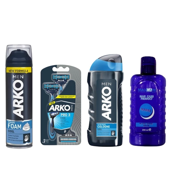 Magicare After Shave Balm Marıne+Arko Men T3 Pro 3 Bıçaklı Tıraş Bıçağı 3'lü & Cool Tıraş Köpüğü 200 ürün görseli 1