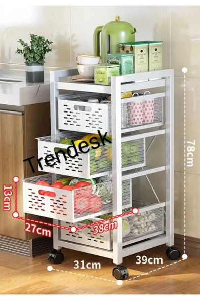 TRENDESK 4 Katlı Metal Beyaz  Patates Soğan Sebze Meyve Sepeti Sebzelik ürün görseli 1