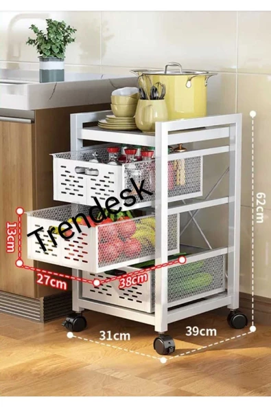 TRENDESK 3 Katlı Metal Beyaz  Patates Soğan Sebze Meyve Sepeti Sebzelik ürün görseli 1