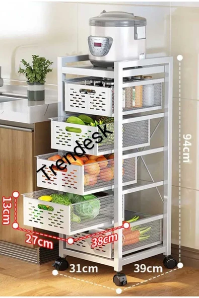 TRENDESK 5 Katlı Metal Beyaz  Patates Soğan Sebze Meyve Sepeti Sebzelik ürün görseli 1
