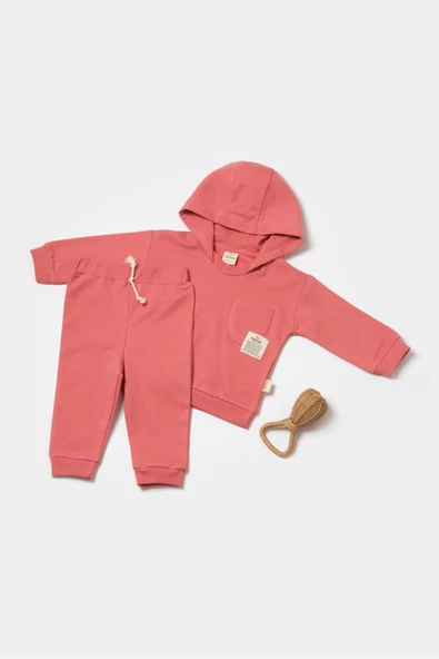 Bebek Kapüşonlu Sweatshirt ve Pantolon Seti, %100 Organik Pamuk, Bebek ve Yenidoğan Serisi - CSY8002 ürün görseli 1