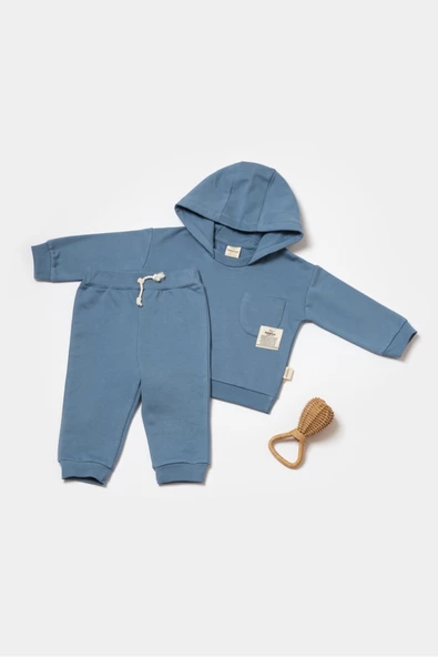 Bebek Kapüşonlu Sweatshirt ve Pantolon Seti, %100 Organik Pamuk, Bebek ve Yenidoğan Serisi - CSY8001 ürün görseli 1
