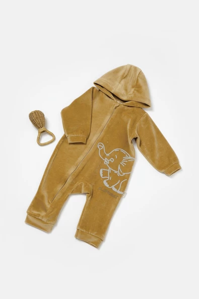Bebek Kapüşonlu Fermuarlı Tulum, %80 Organik Pamuk & %20 Polyester, Bebek ve Yenidoğan Serisi - CSYK6045 ürün görseli 1